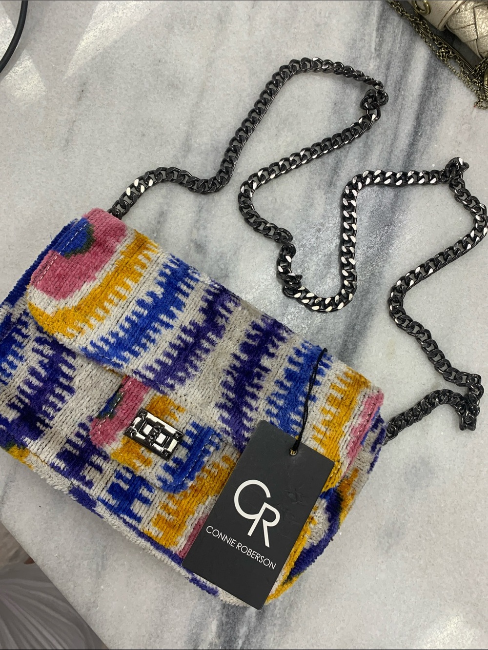 Multicolor Knit Chain Crossbody Bag - Pink/Blue/Yellow